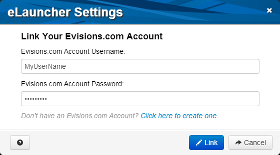 Enter an Evisions.com username and password to link the account with your MAPS account.